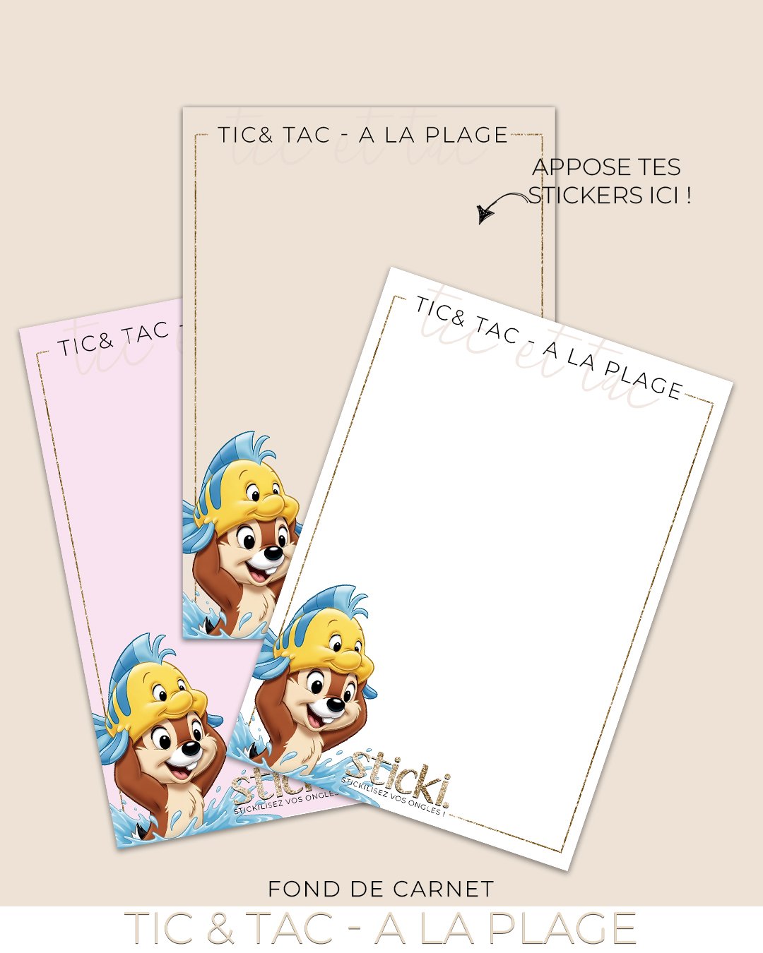 FOND DE CARNET - TIC ET TAC A LA PLAGE