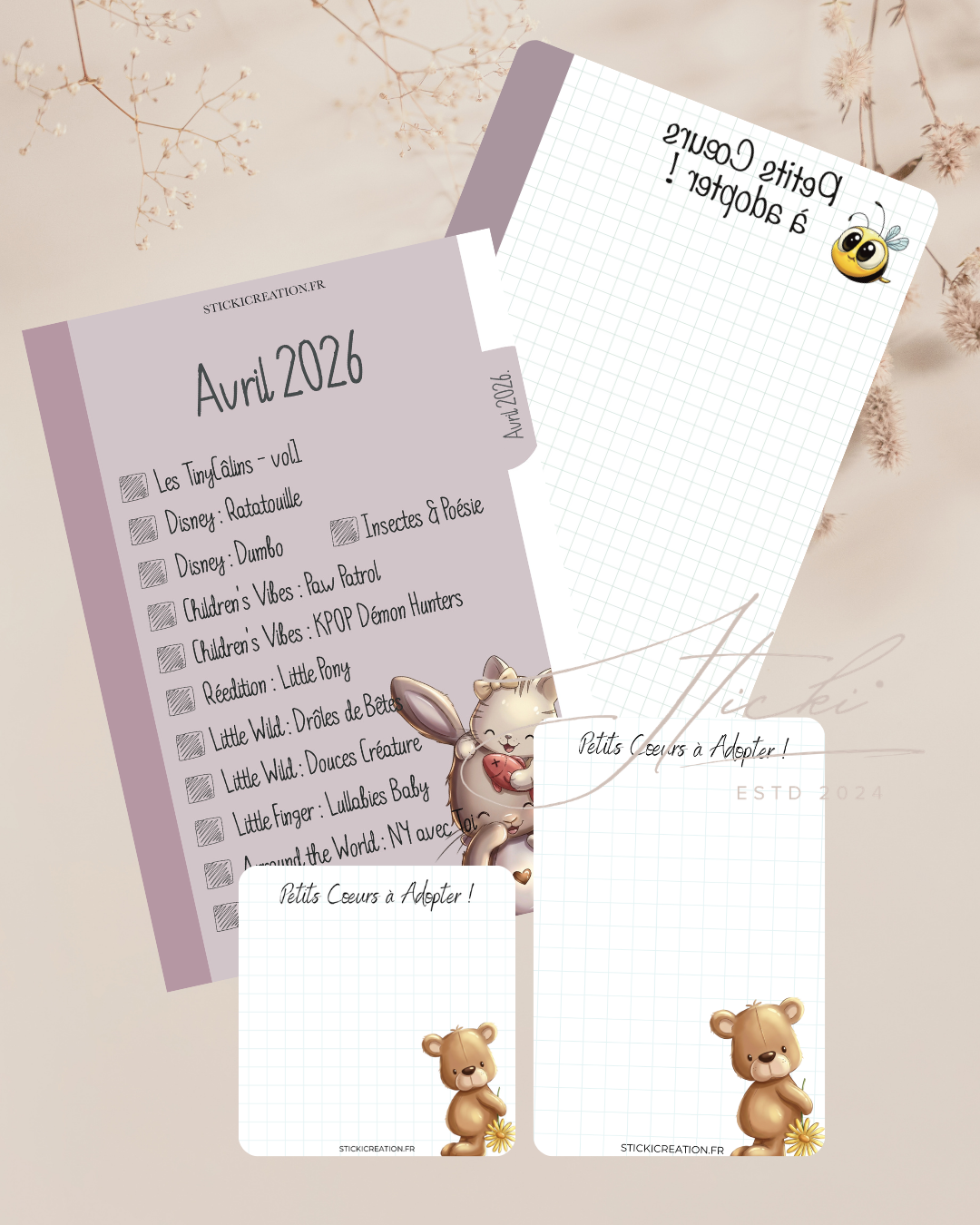 Intercalaire AVRIL à cocher + Fond de classeur, boîte et carnet