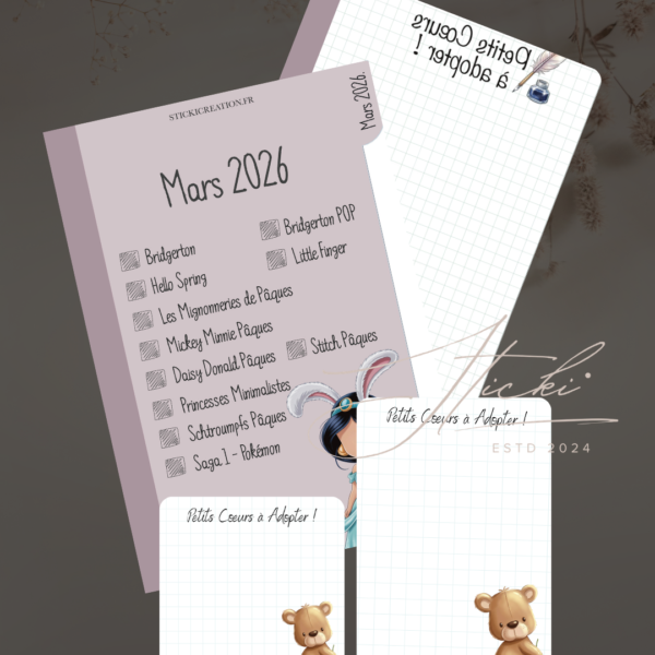 STICKER CARD -Intercalaire MARS à cocher + Fond de classeur, boîte et carnet