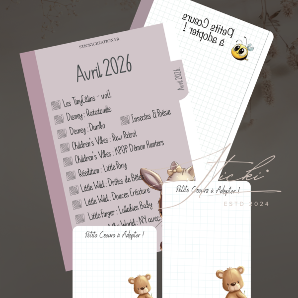 STICKER CARD -Intercalaire AVRIL à cocher + Fond de classeur, boîte et carnet