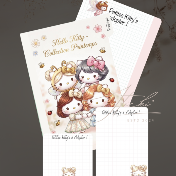 STICKER CARD -Intercalaire KITTY Printemps + Fond de classeur, boîte et carnet