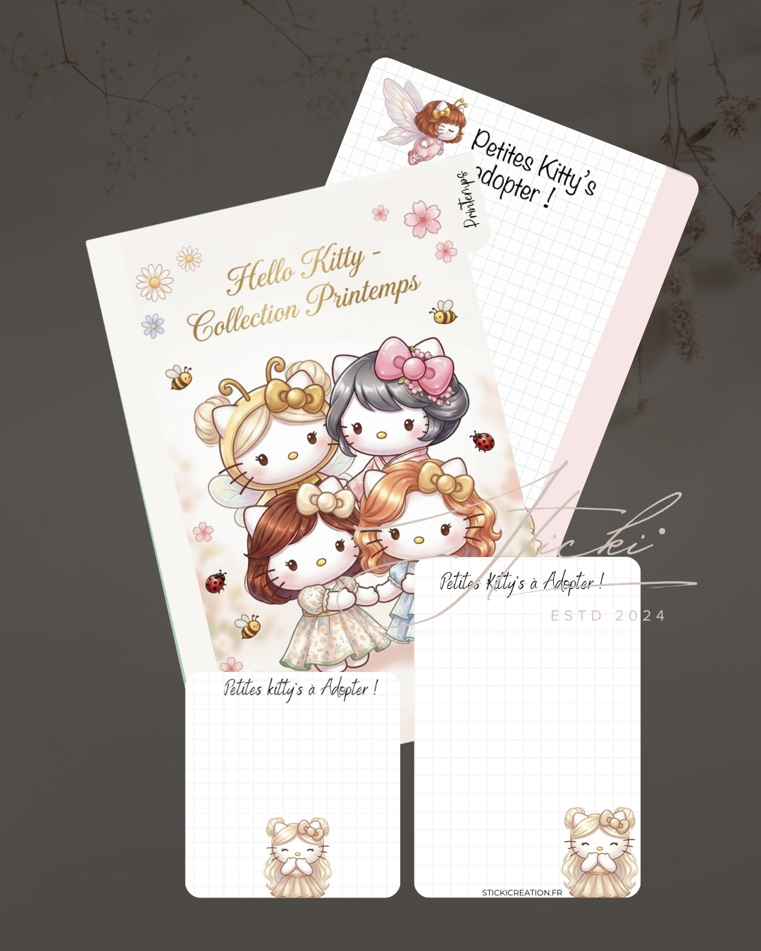 Intercalaire KITTY Printemps + Fond de classeur, boîte et carnet