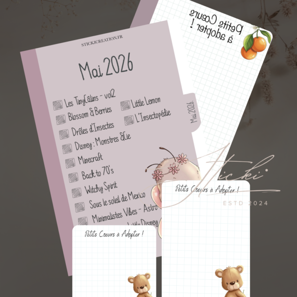 STICKER CARD -Intercalaire MAI à cocher + Fond de classeur, boîte et carnet
