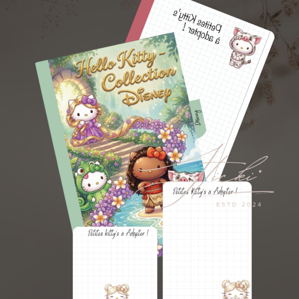 STICKER CARD -Intercalaire KITTY Disney + Fond de classeur, boîte et carnet