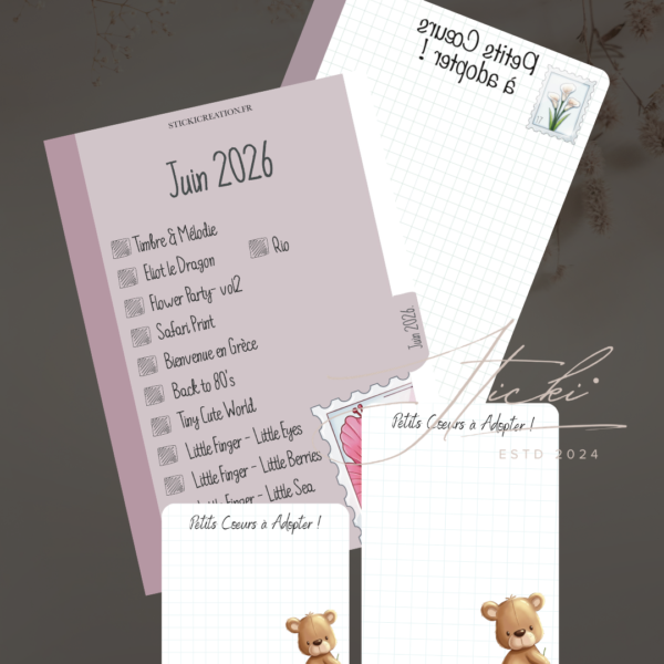 STICKER CARD -Intercalaire JUIN à cocher + Fond de classeur, boîte et carnet