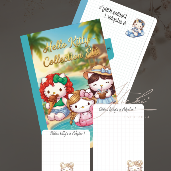 STICKER CARD -Intercalaire KITTY Summer + Fond de classeur, boîte et carnet