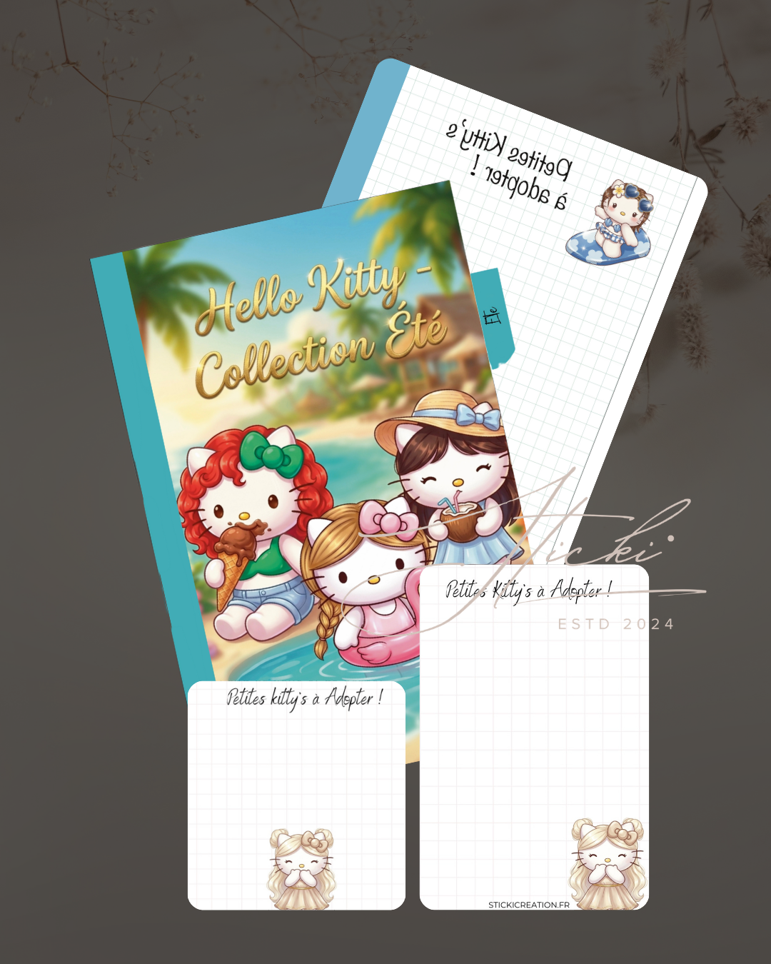 Intercalaire KITTY Summer + Fond de classeur, boîte et carnet