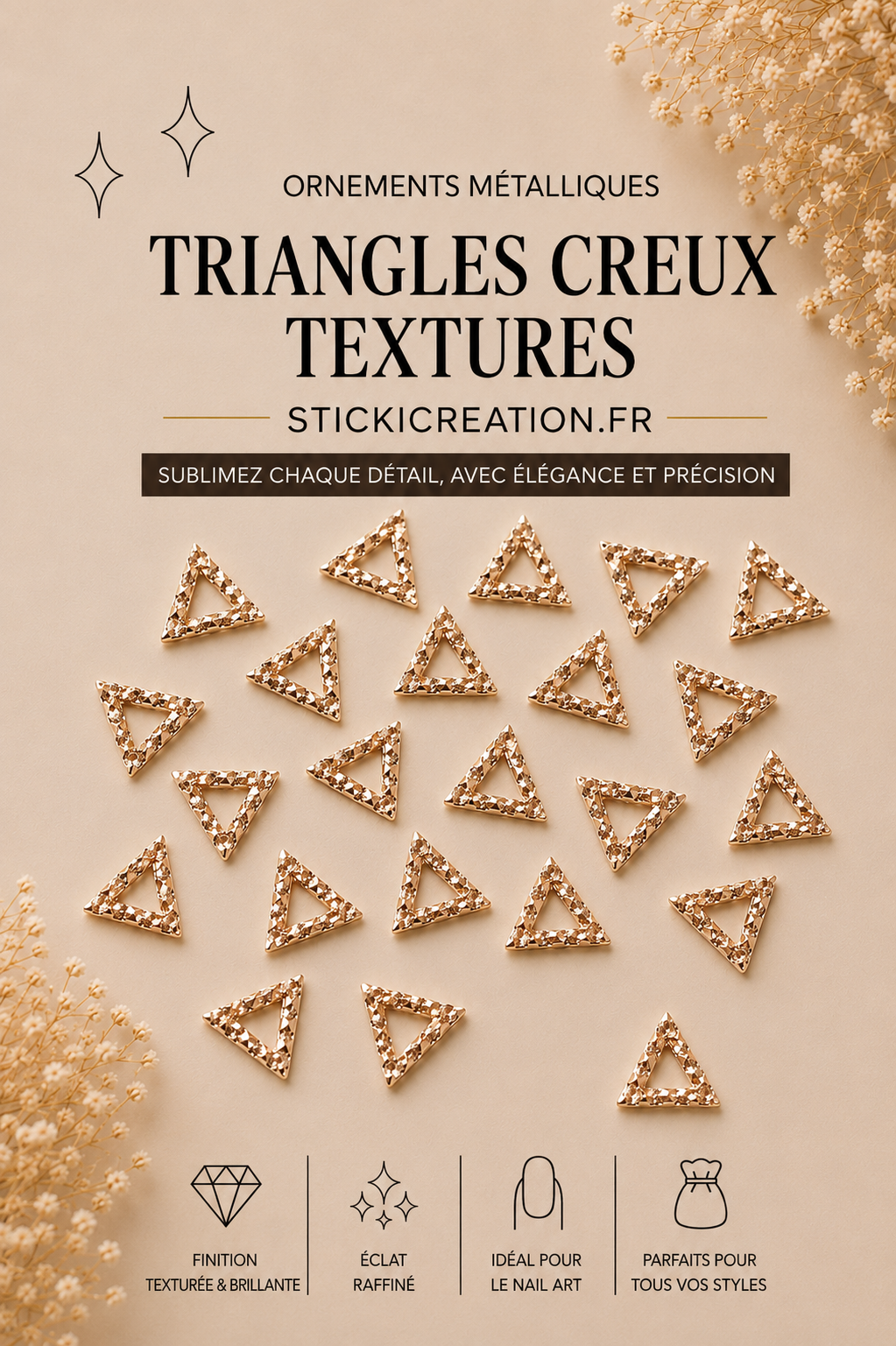 Ornement - Triangle creux texturé - Rose Gold