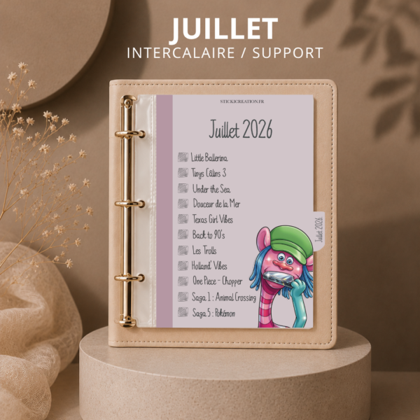 STICKER CARD -Intercalaire JUILLET à cocher + Fond de classeur, boîte et carnet