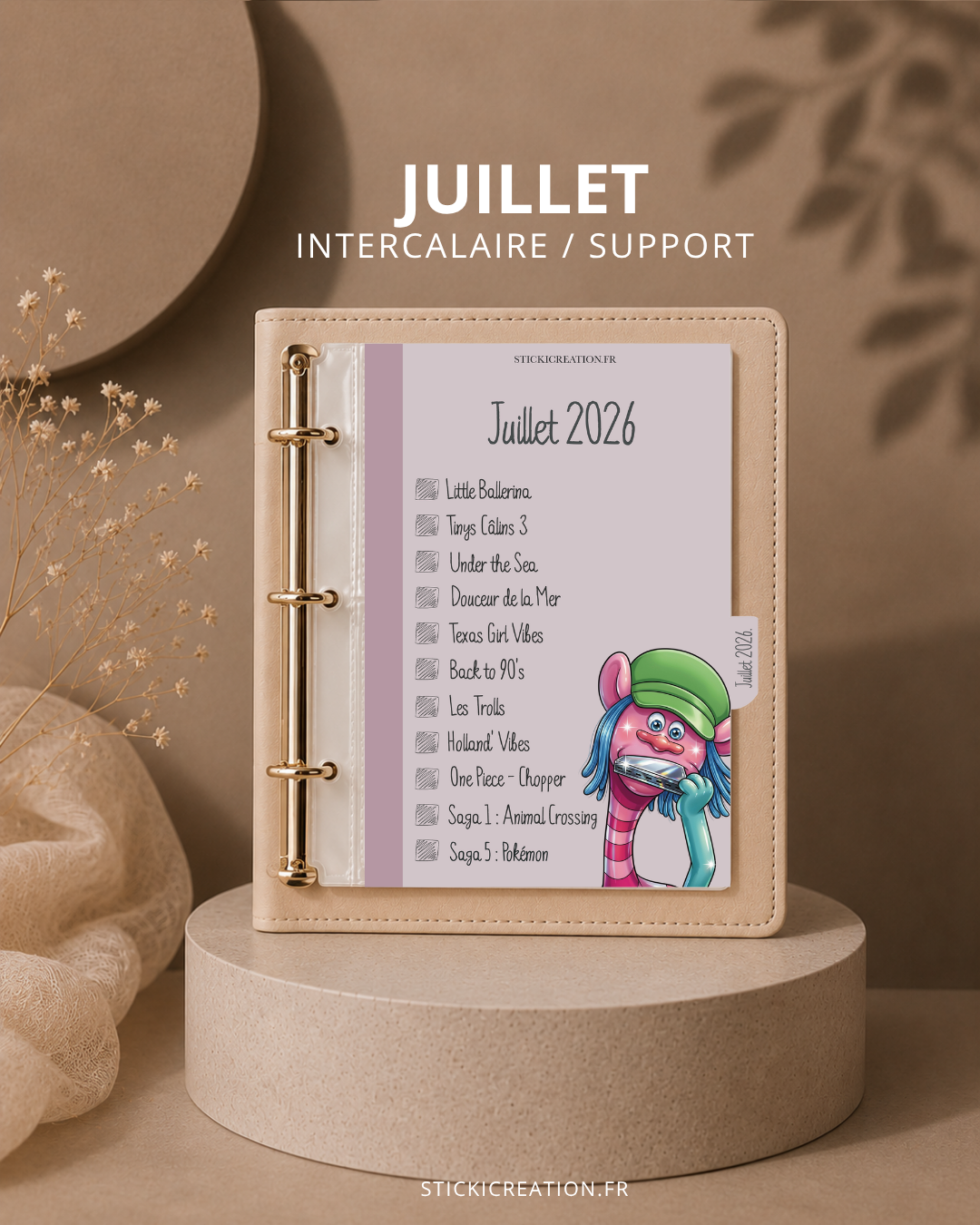 Intercalaire JUILLET à cocher + Fond de classeur, boîte et carnet