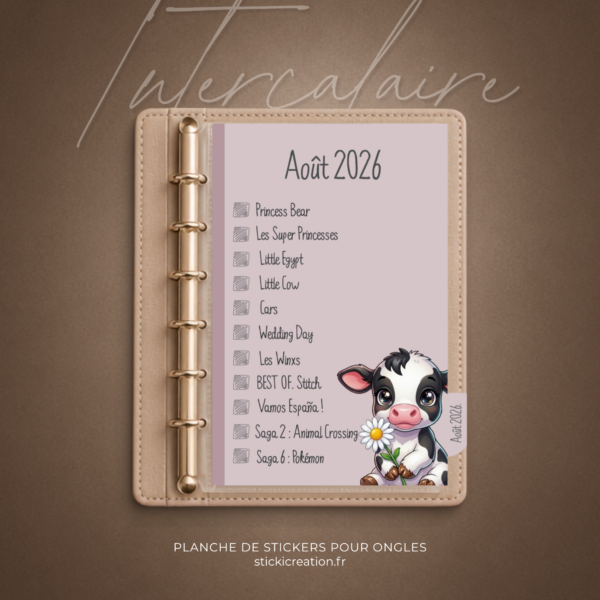 Intercalaire AOUT à cocher + Fond de classeur, boîte et carnet