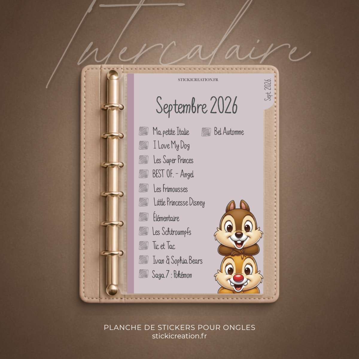 Intercalaire SEPTEMBRE à cocher + Fond de classeur, boîte et carnet